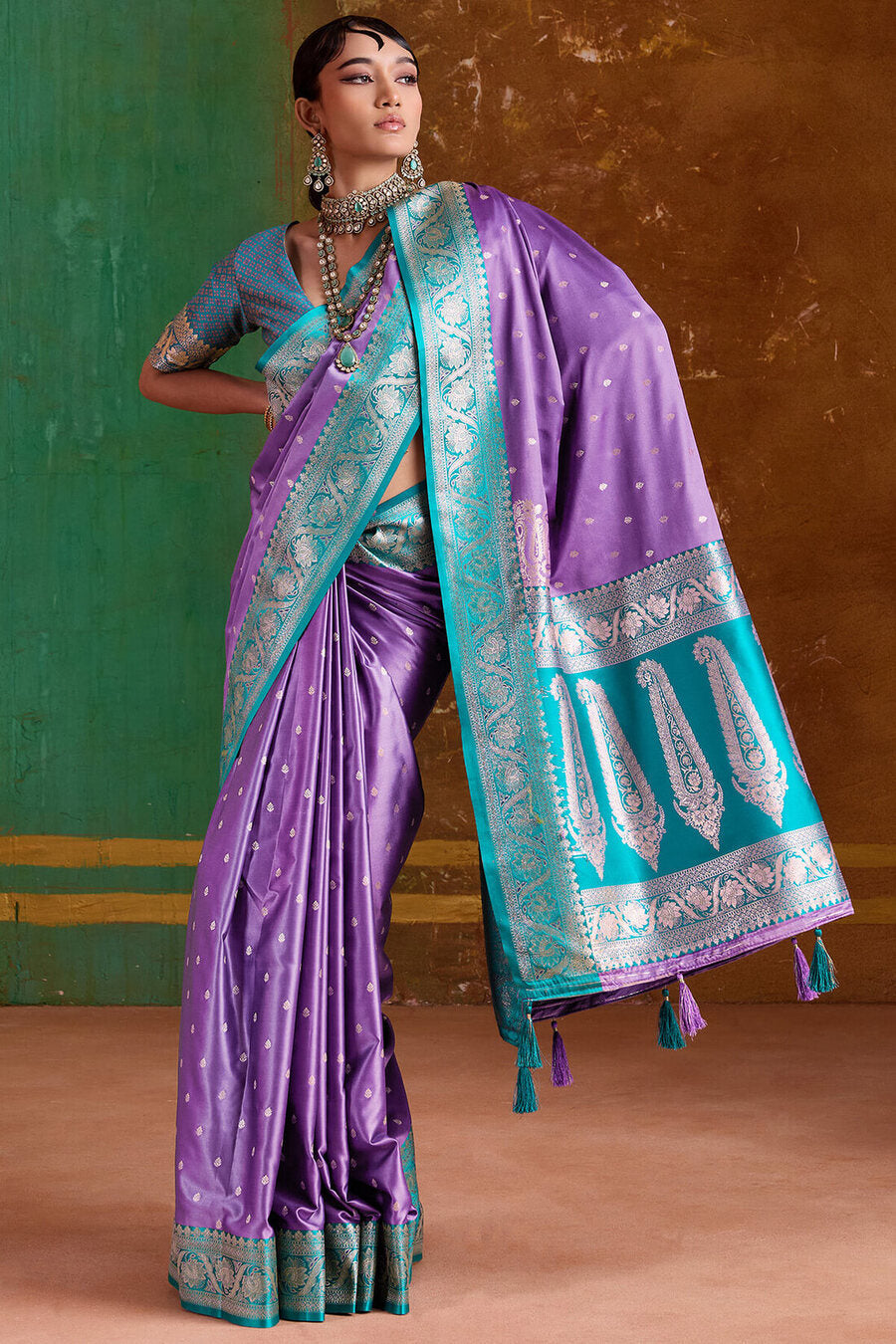 Elision Lavender Banarasi Satin Silk Saree With Smashing Blouse
