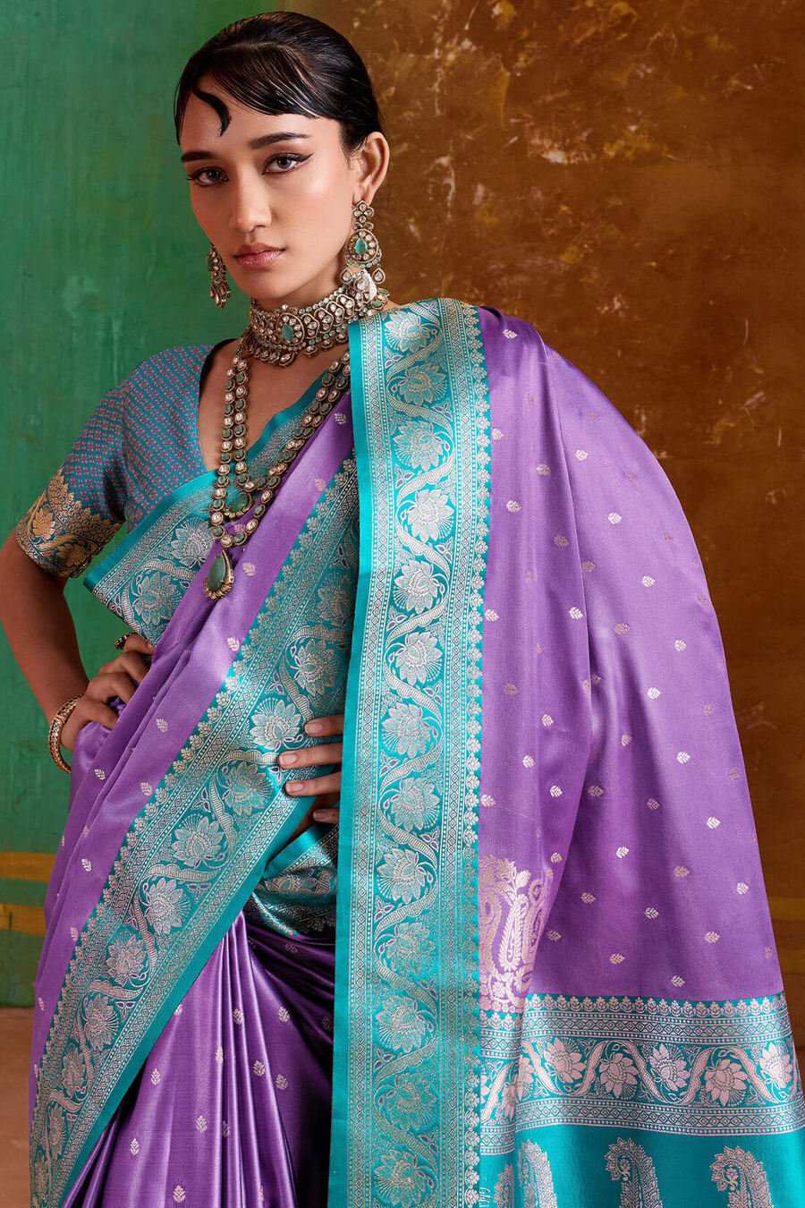 Elision Lavender Banarasi Satin Silk Saree With Smashing Blouse