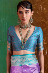 Elision Lavender Banarasi Satin Silk Saree With Smashing Blouse