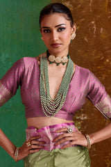 Dalliance Green Banarasi Satin Silk Saree With Gossamer Blouse