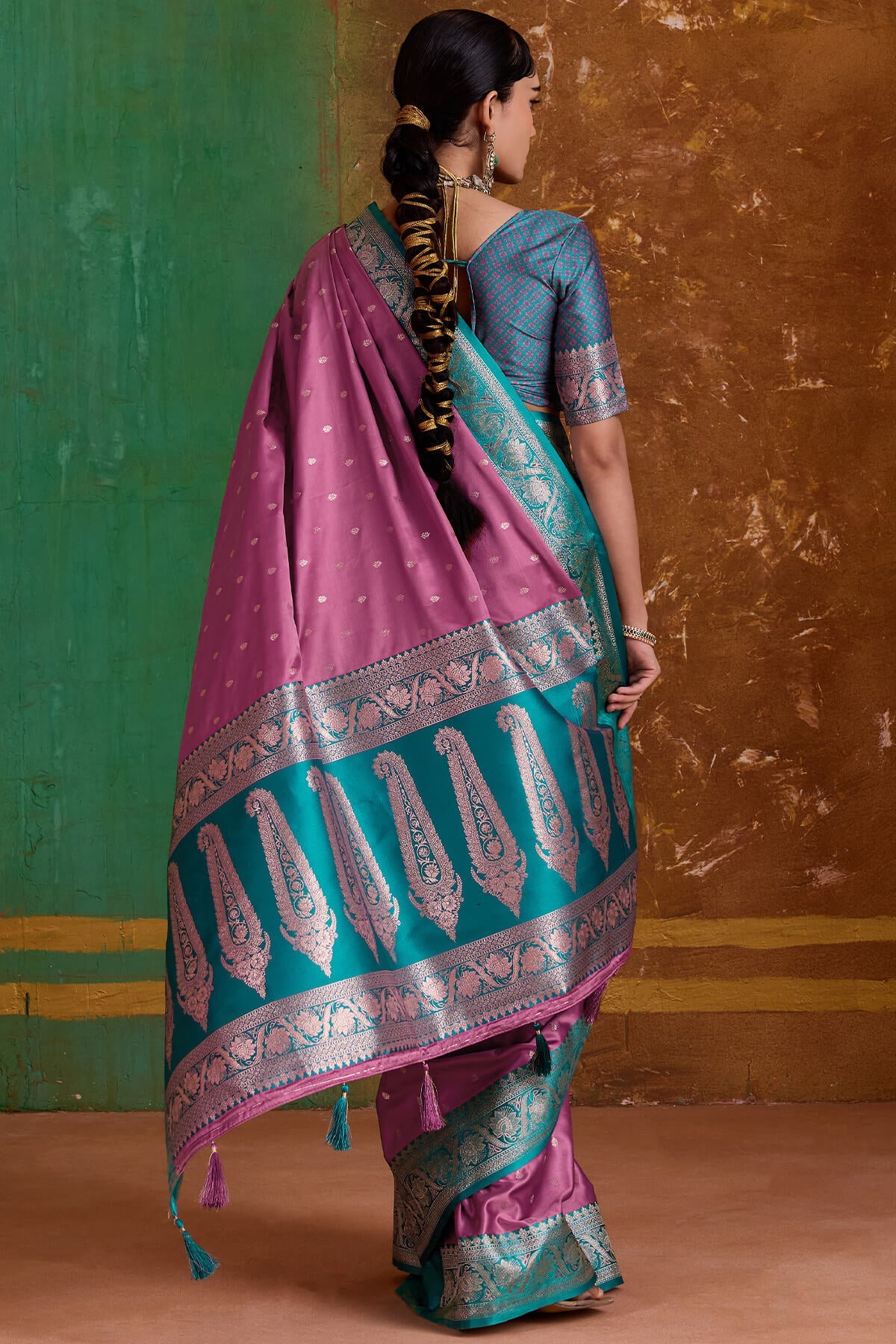 Quixotic Pink Banarasi Satin Silk Saree With Exuberant Blouse