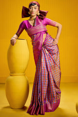 Improbable Lavender Two Tone Chex Banarasi Silk Saree With Enthralling Blouse Piece