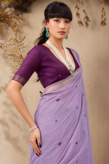 Winsome Lavender Cotton Silk Saree With Innovative Blouse Piece