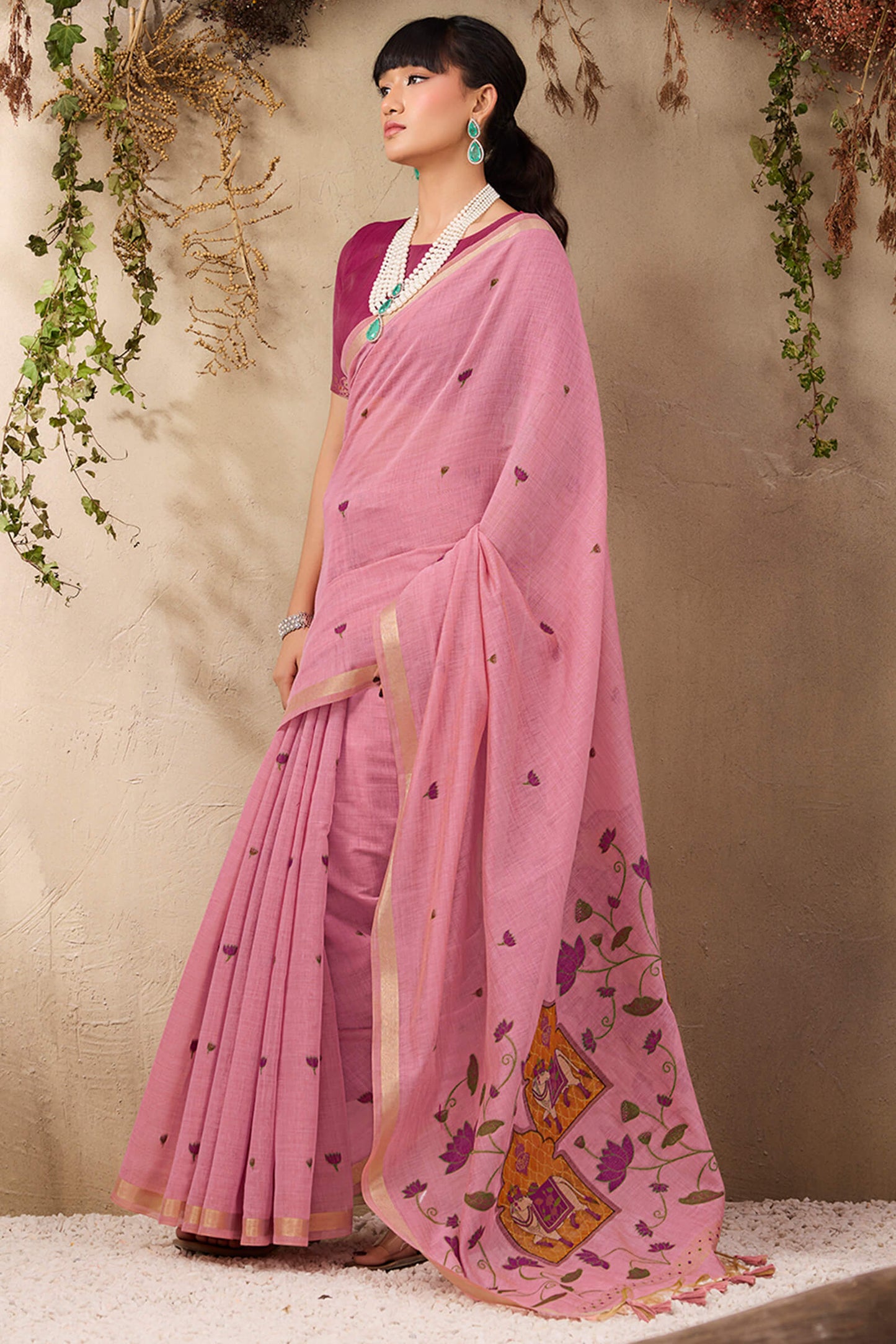 Exceptional Pink Cotton Silk Saree With Desirable Blouse Piece