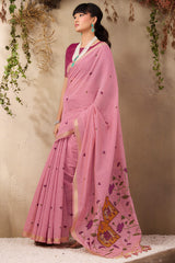 Exceptional Pink Cotton Silk Saree With Desirable Blouse Piece