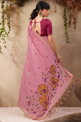 Exceptional Pink Cotton Silk Saree With Desirable Blouse Piece