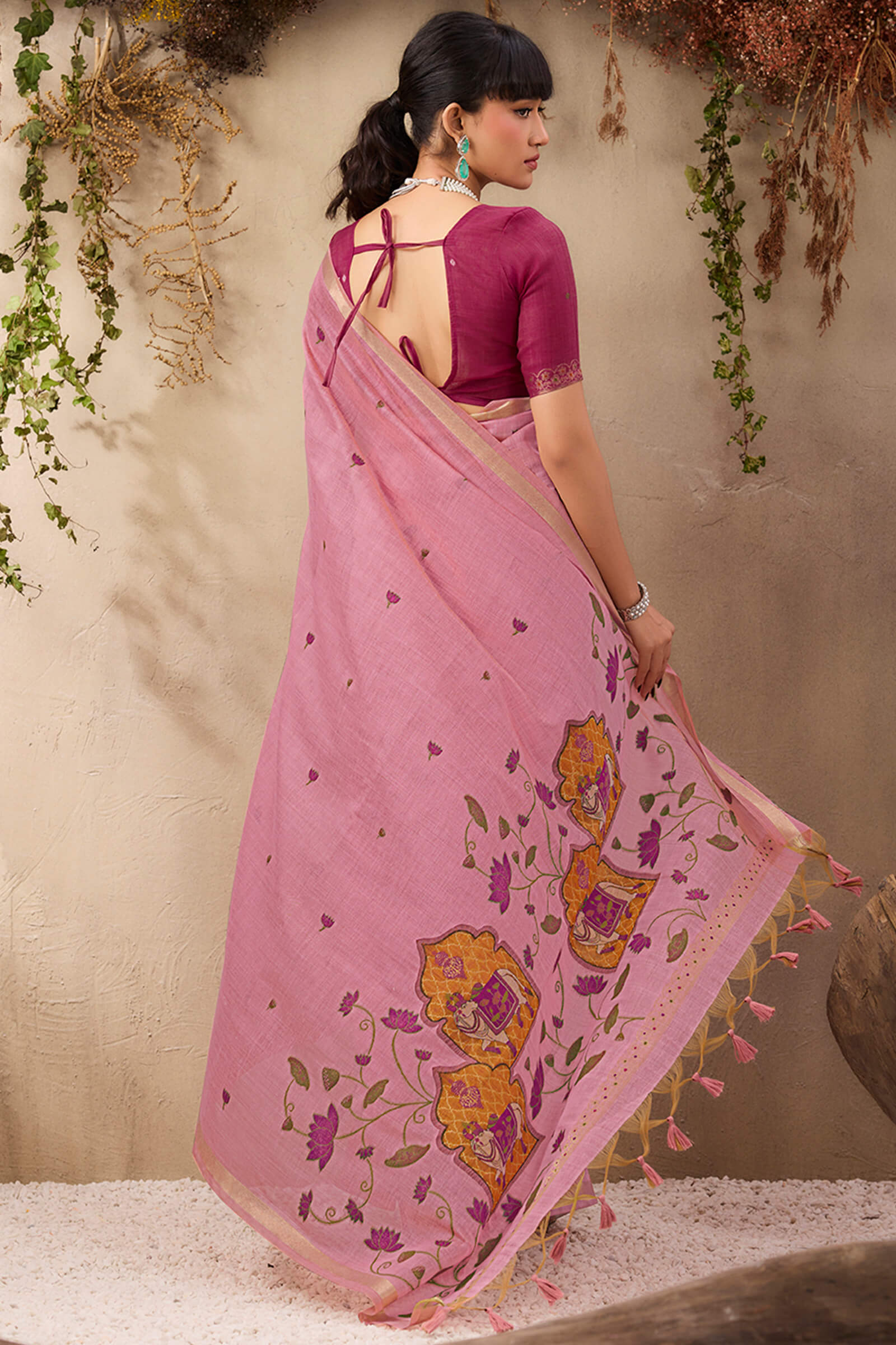 Exceptional Pink Cotton Silk Saree With Desirable Blouse Piece