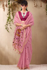 Exceptional Pink Cotton Silk Saree With Desirable Blouse Piece