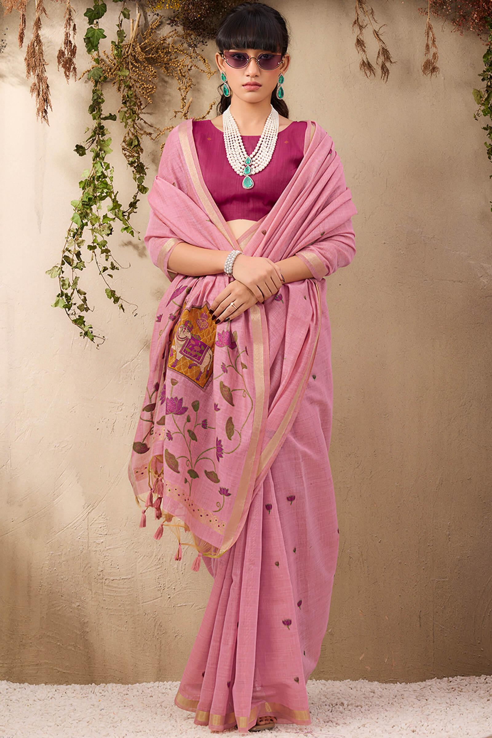 Exceptional Pink Cotton Silk Saree With Desirable Blouse Piece