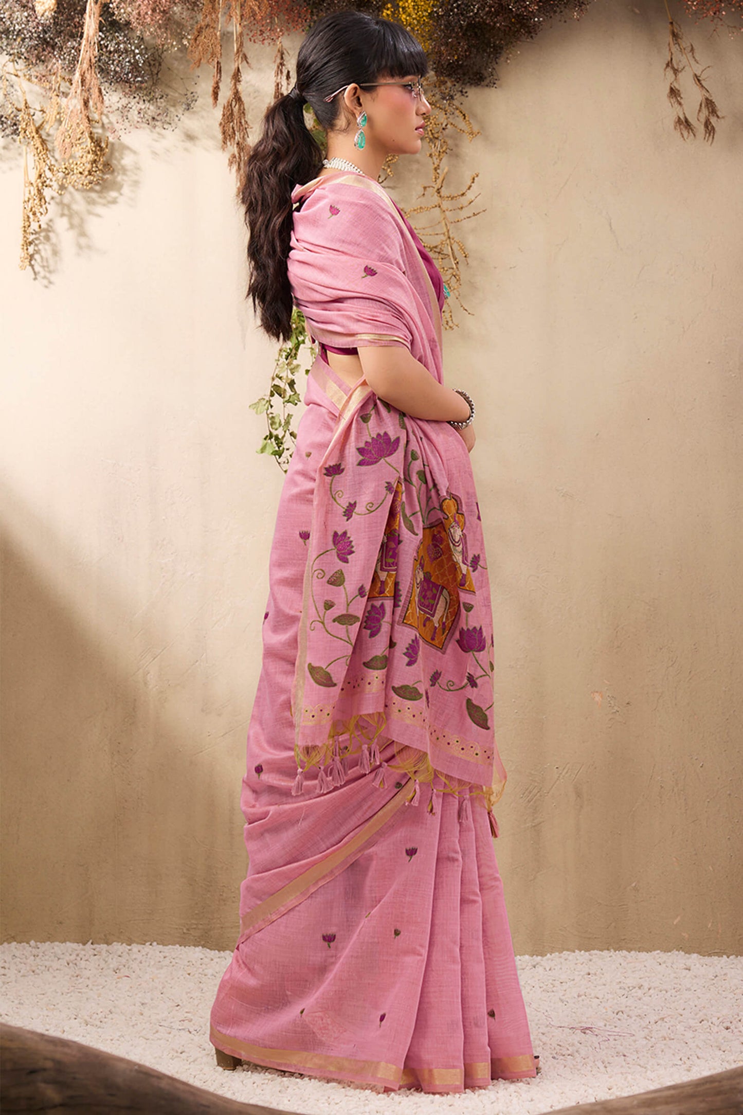 Exceptional Pink Cotton Silk Saree With Desirable Blouse Piece