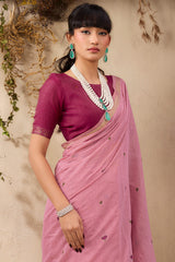 Exceptional Pink Cotton Silk Saree With Desirable Blouse Piece