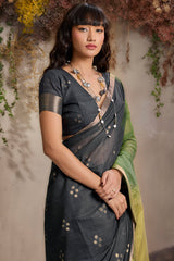 Flaunt Black and Green Viscose Cotton Silk Saree With Vibrant Blouse Piece