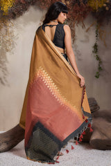 Quintessential Black and Brown Viscose Cotton Silk Saree With Fancifull Blouse Piece