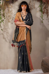 Quintessential Black and Brown Viscose Cotton Silk Saree With Fancifull Blouse Piece
