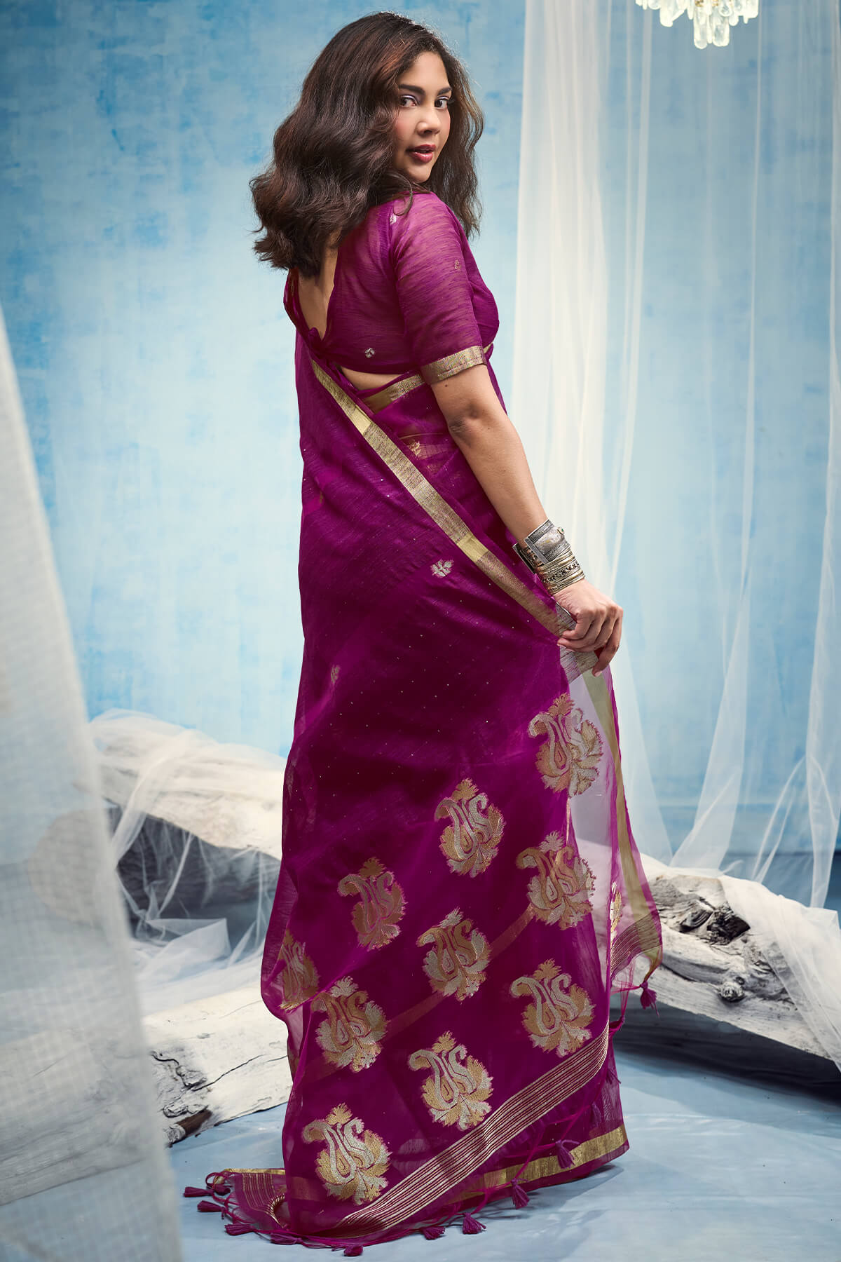 Jazzy Purple Pure Munga Cotton Silk Saree With Seraglio Blouse Piece