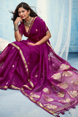 Jazzy Purple Pure Munga Cotton Silk Saree With Seraglio Blouse Piece