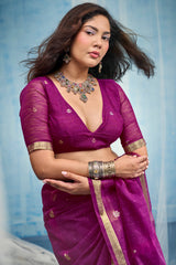 Jazzy Purple Pure Munga Cotton Silk Saree With Seraglio Blouse Piece
