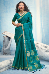 Glorious Rama Pure Munga Cotton Silk Saree With Vibrant Blouse Piece