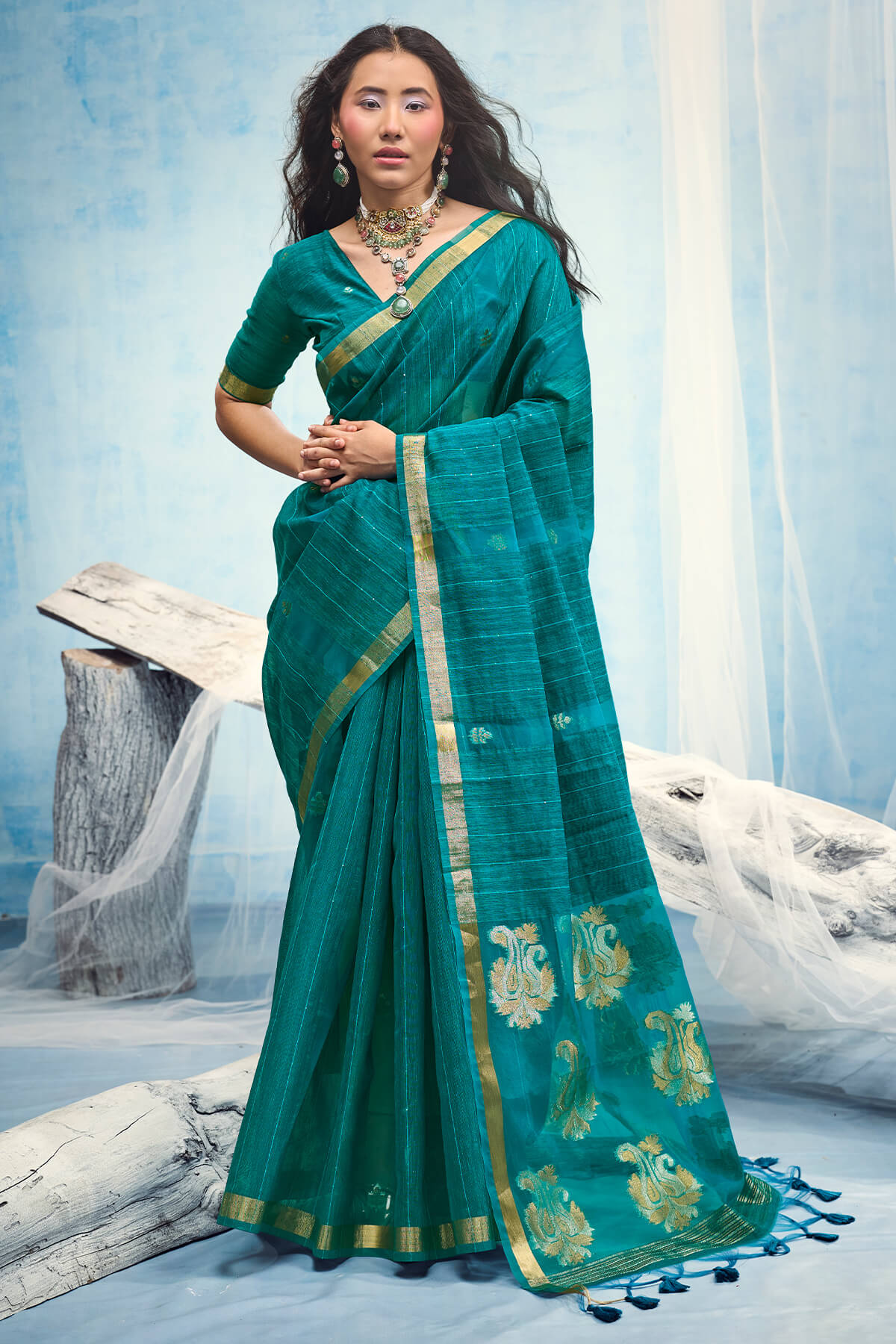 Glorious Rama Pure Munga Cotton Silk Saree With Vibrant Blouse Piece