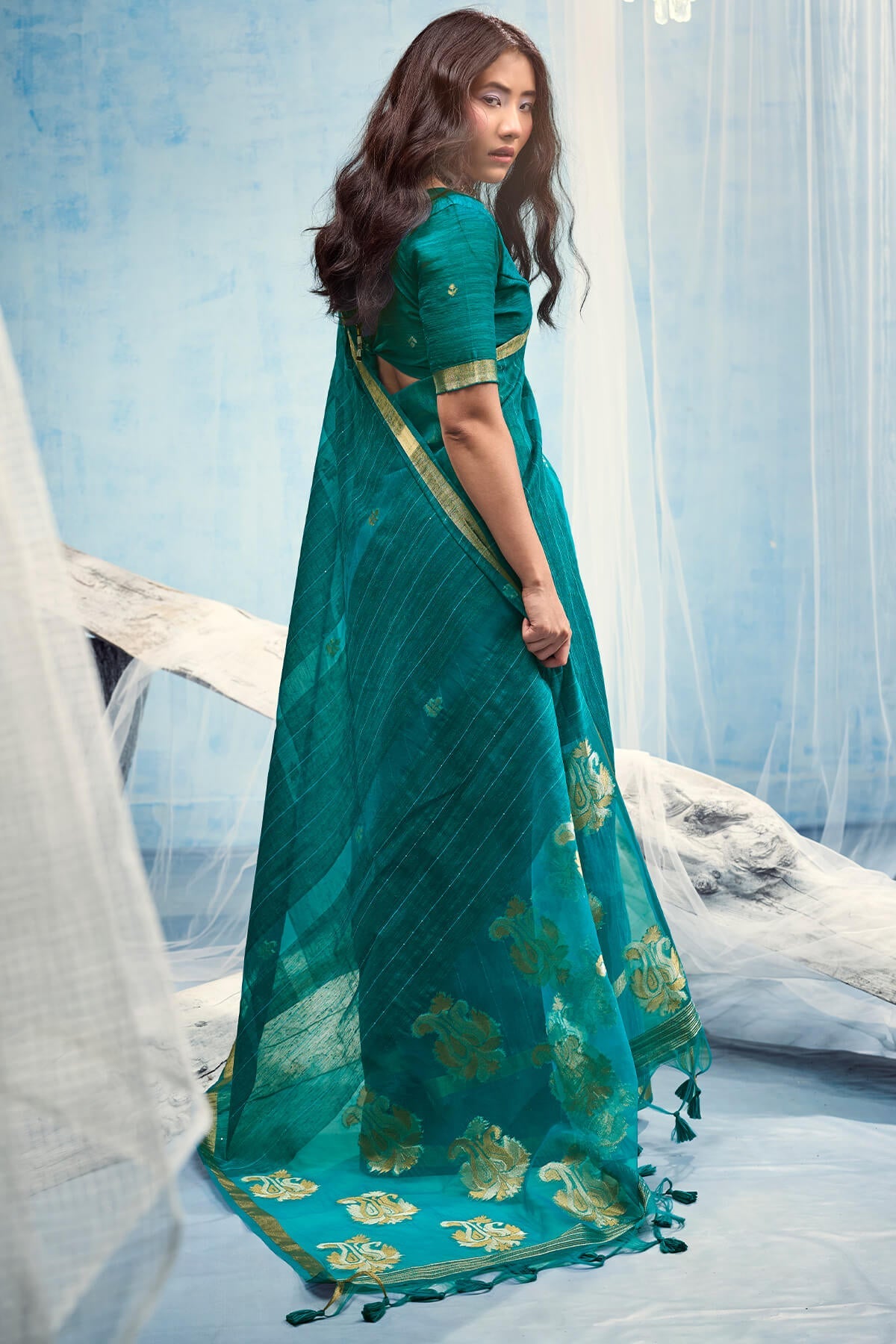 Glorious Rama Pure Munga Cotton Silk Saree With Vibrant Blouse Piece