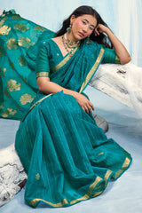 Glorious Rama Pure Munga Cotton Silk Saree With Vibrant Blouse Piece