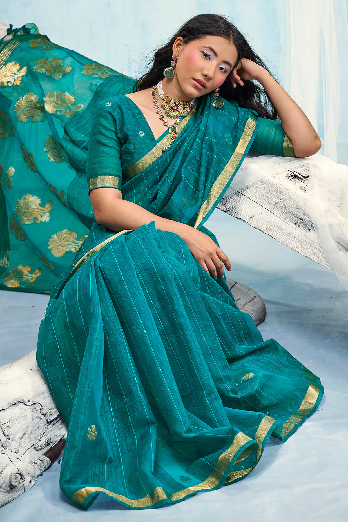 Glorious Rama Pure Munga Cotton Silk Saree With Vibrant Blouse Piece