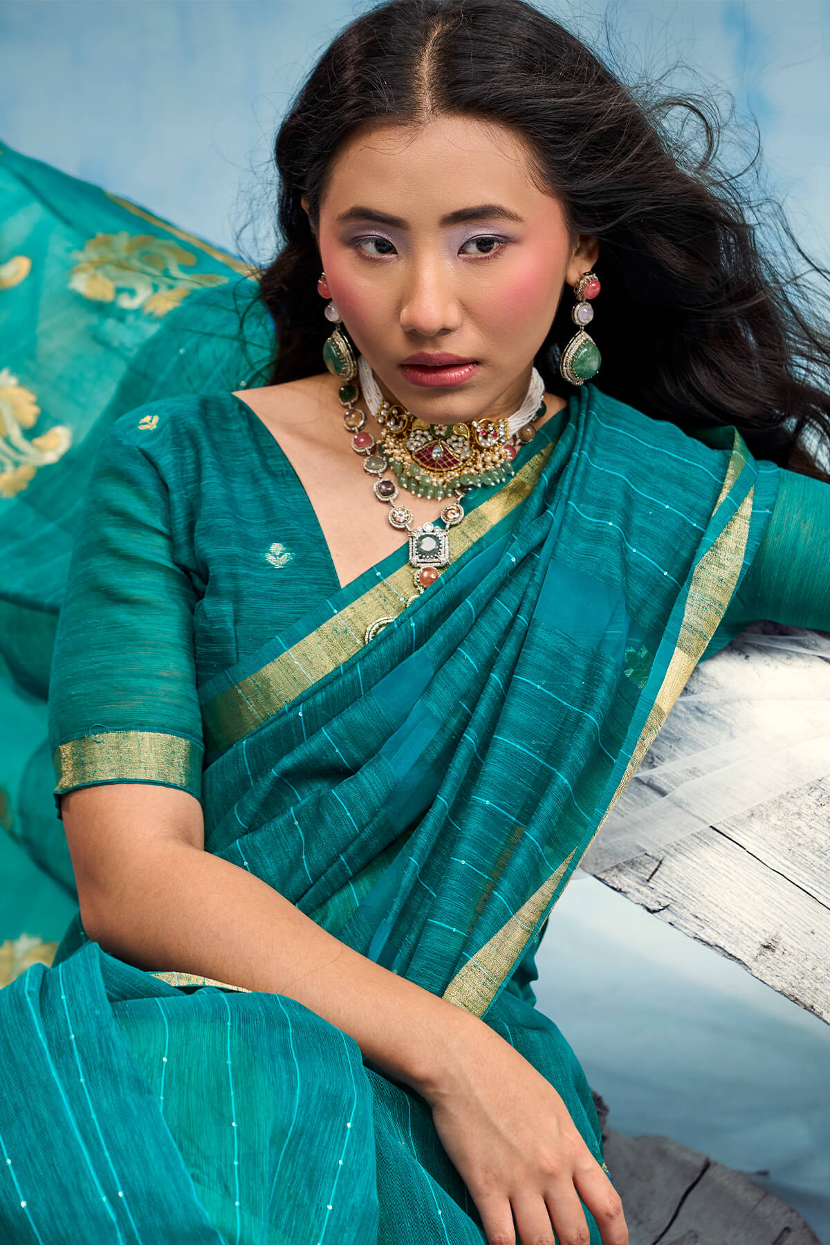 Glorious Rama Pure Munga Cotton Silk Saree With Vibrant Blouse Piece