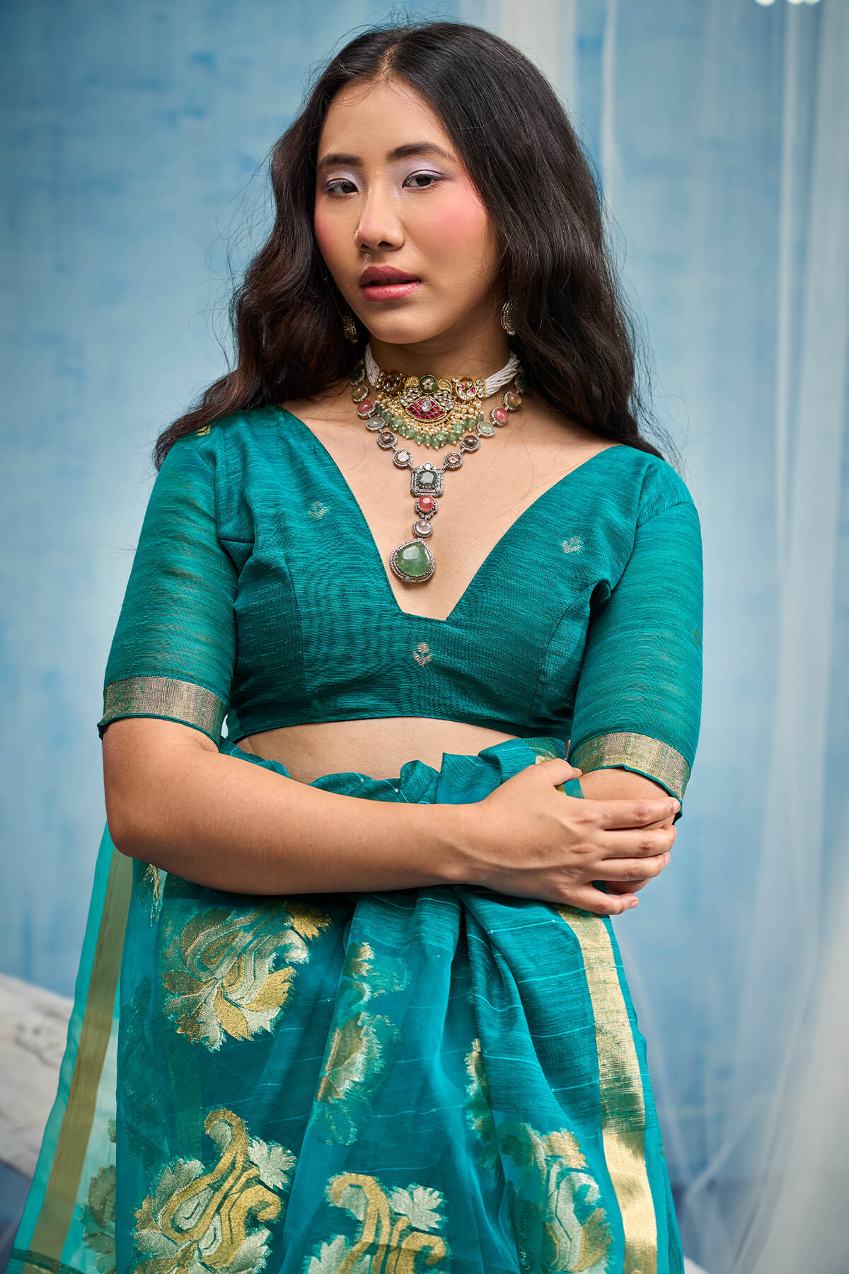 Glorious Rama Pure Munga Cotton Silk Saree With Vibrant Blouse Piece