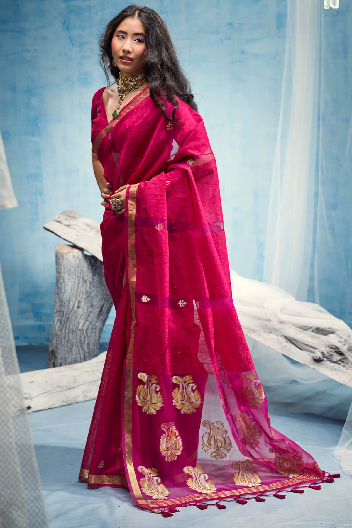 Allure Dark Pink Pure Munga Cotton Silk Saree With Nectarous Blouse Piece
