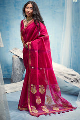 Allure Dark Pink Pure Munga Cotton Silk Saree With Nectarous Blouse Piece