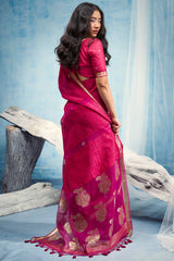 Allure Dark Pink Pure Munga Cotton Silk Saree With Nectarous Blouse Piece