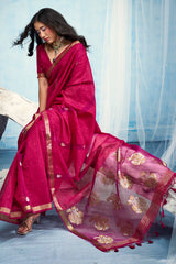Allure Dark Pink Pure Munga Cotton Silk Saree With Nectarous Blouse Piece