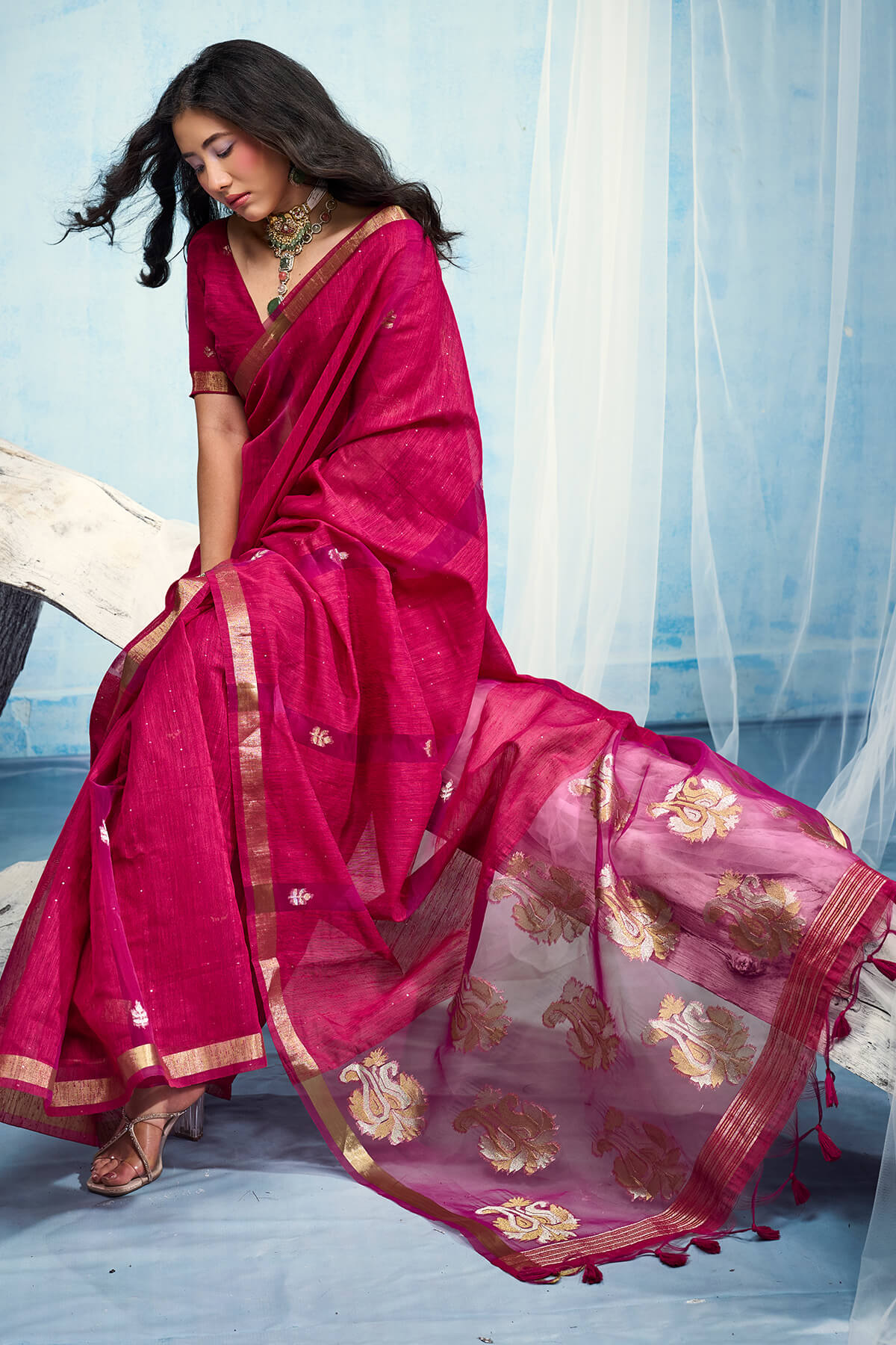 Allure Dark Pink Pure Munga Cotton Silk Saree With Nectarous Blouse Piece