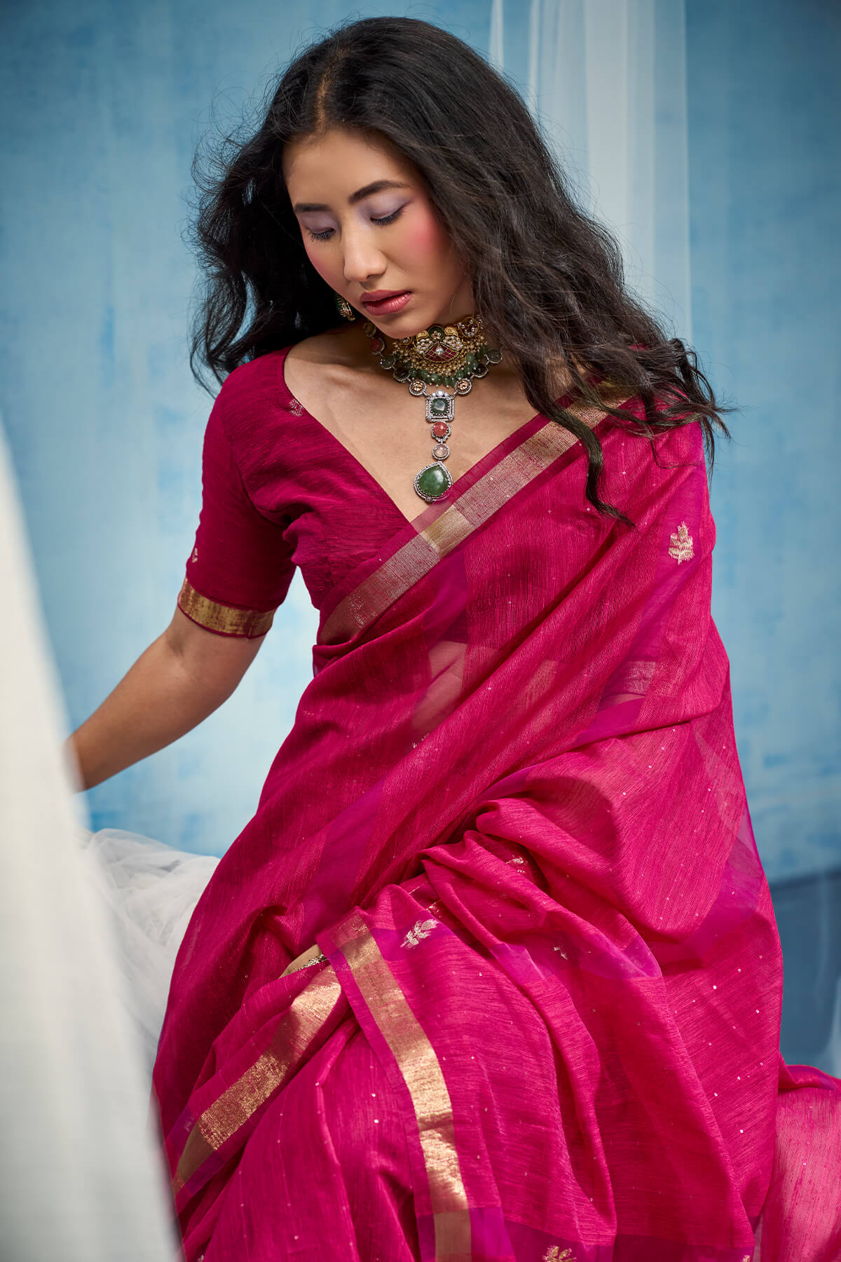 Allure Dark Pink Pure Munga Cotton Silk Saree With Nectarous Blouse Piece
