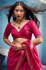 Allure Dark Pink Pure Munga Cotton Silk Saree With Nectarous Blouse Piece