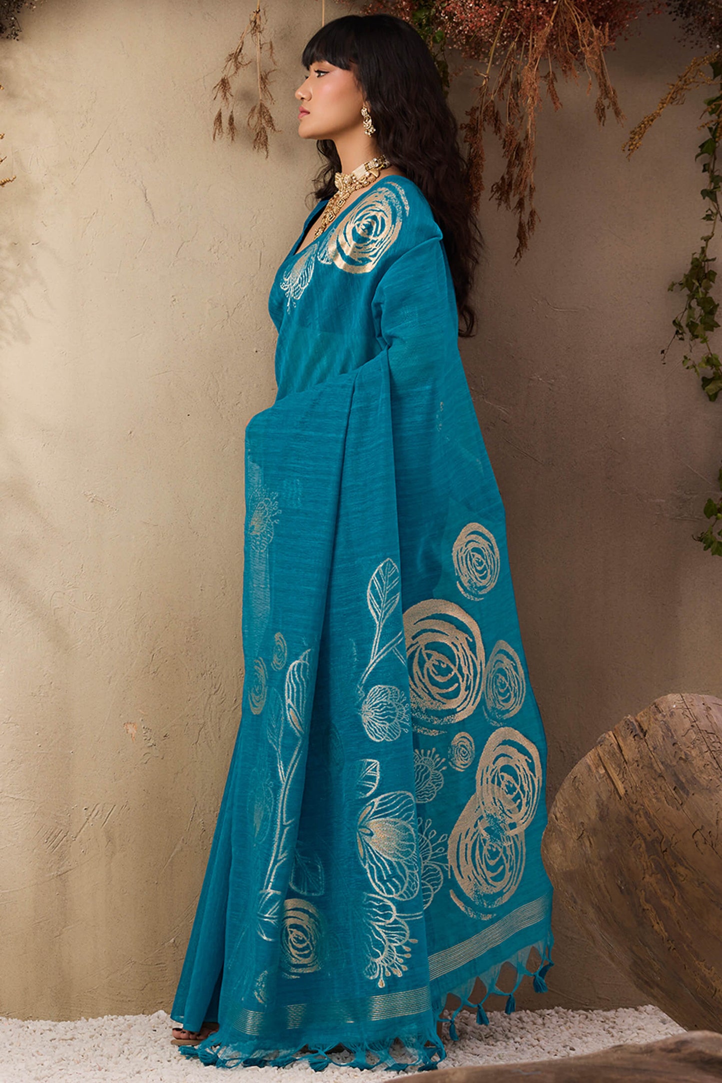 Ratatouille Firozi Cotton Silk Saree With Phenomenal Blouse Piece