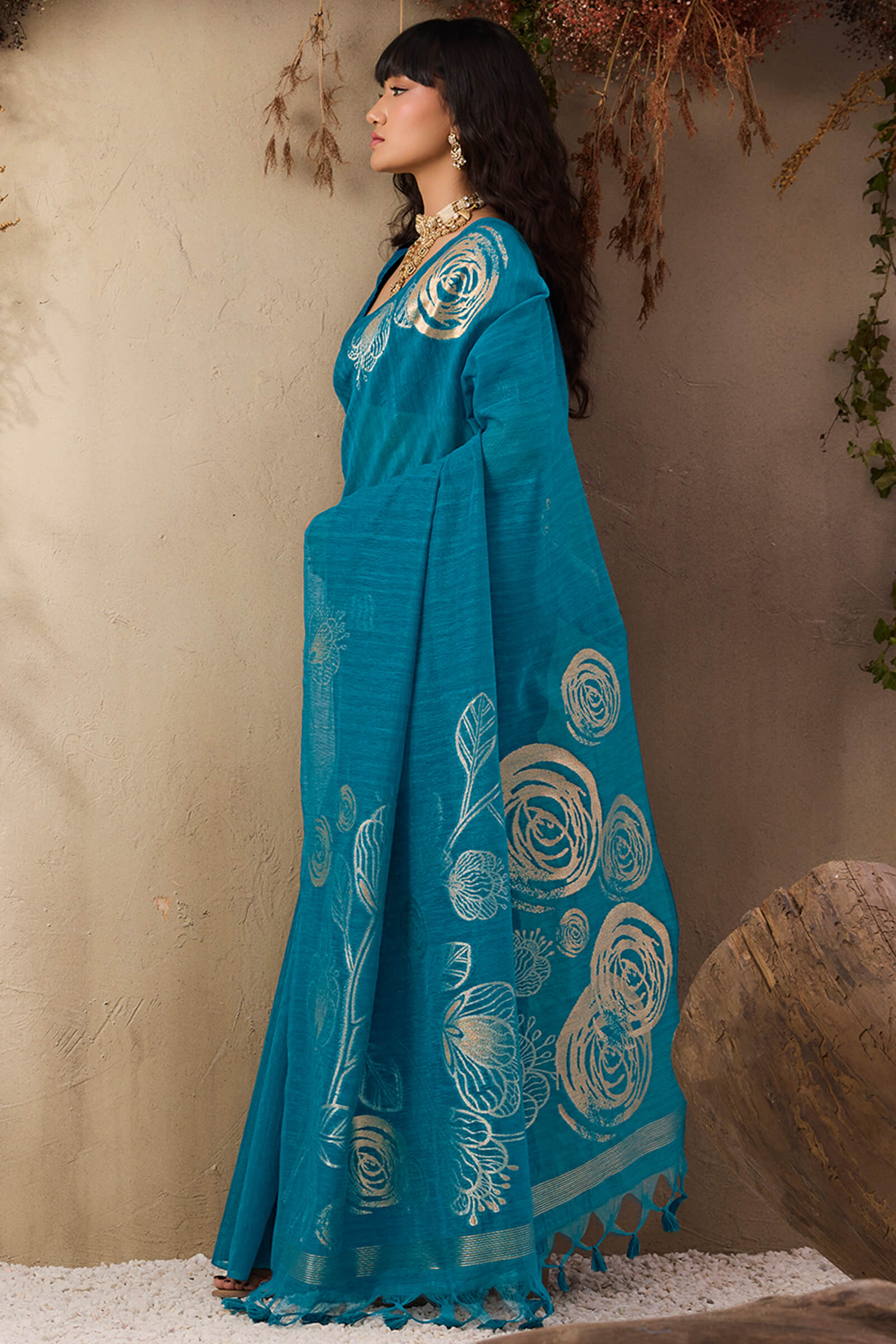 Ratatouille Firozi Cotton Silk Saree With Phenomenal Blouse Piece