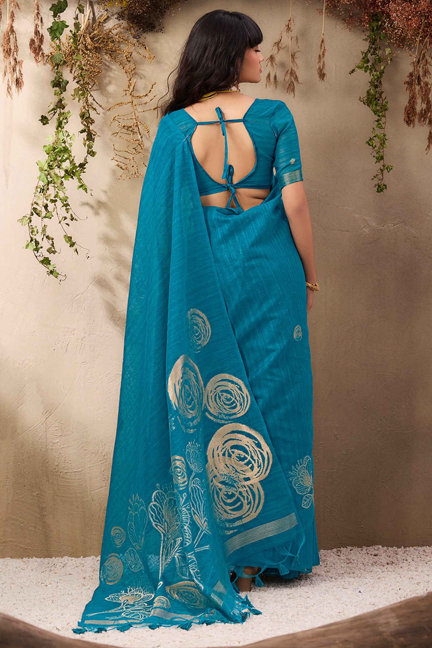 Ratatouille Firozi Cotton Silk Saree With Phenomenal Blouse Piece