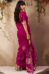 Unequalled Dark Pink Cotton Silk Saree With Bucolic Blouse Piece