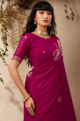 Unequalled Dark Pink Cotton Silk Saree With Bucolic Blouse Piece
