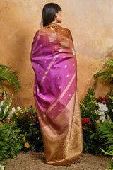 Blissful Magenta Banarasi Paper Silk Saree With Magnetic Blouse Piece