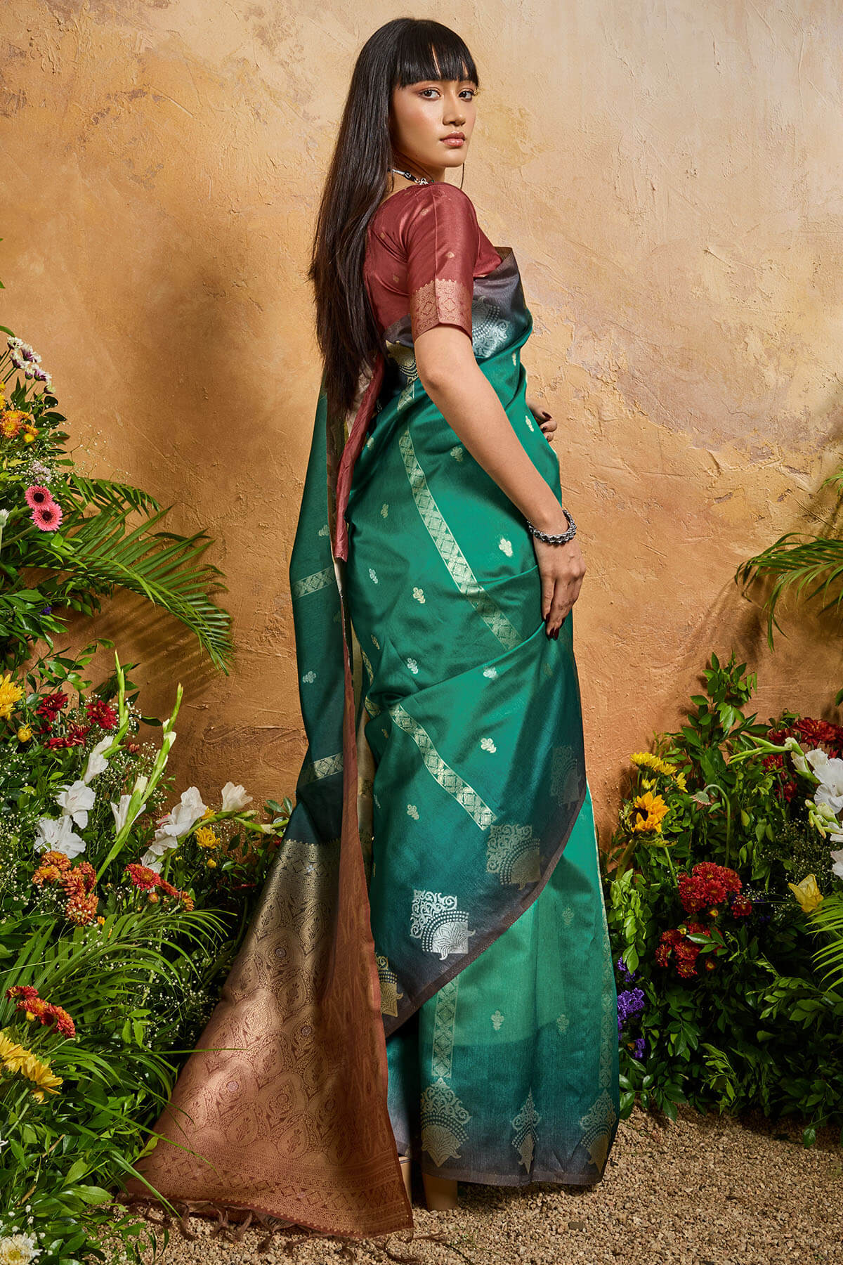 Breathtaking Dark Green Banarasi Paper Silk Saree With Ethereal Blouse Piece