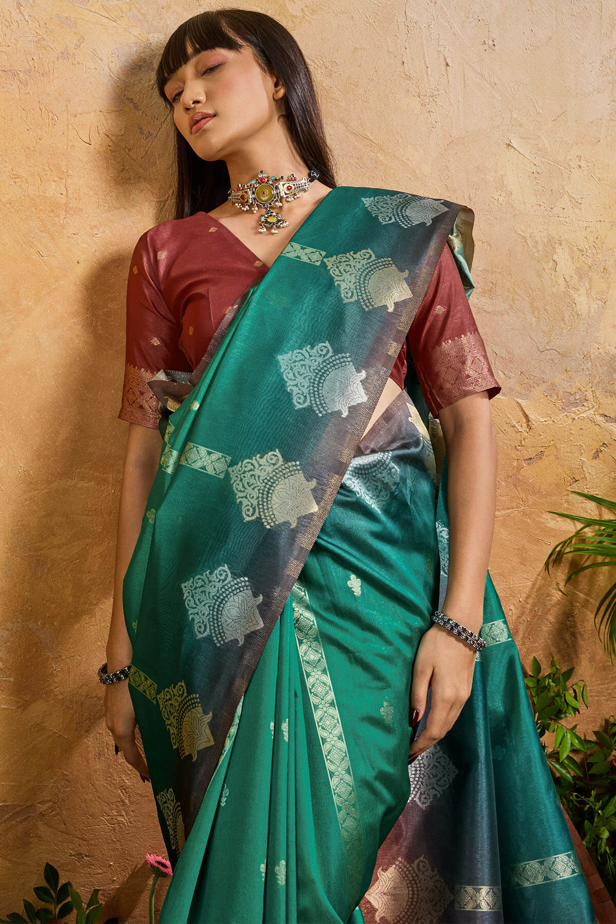 Breathtaking Dark Green Banarasi Paper Silk Saree With Ethereal Blouse Piece