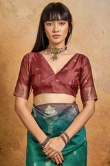Breathtaking Dark Green Banarasi Paper Silk Saree With Ethereal Blouse Piece