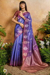 Aplomb Lavender Banarasi Paper Silk Saree With Opulent Blouse Piece