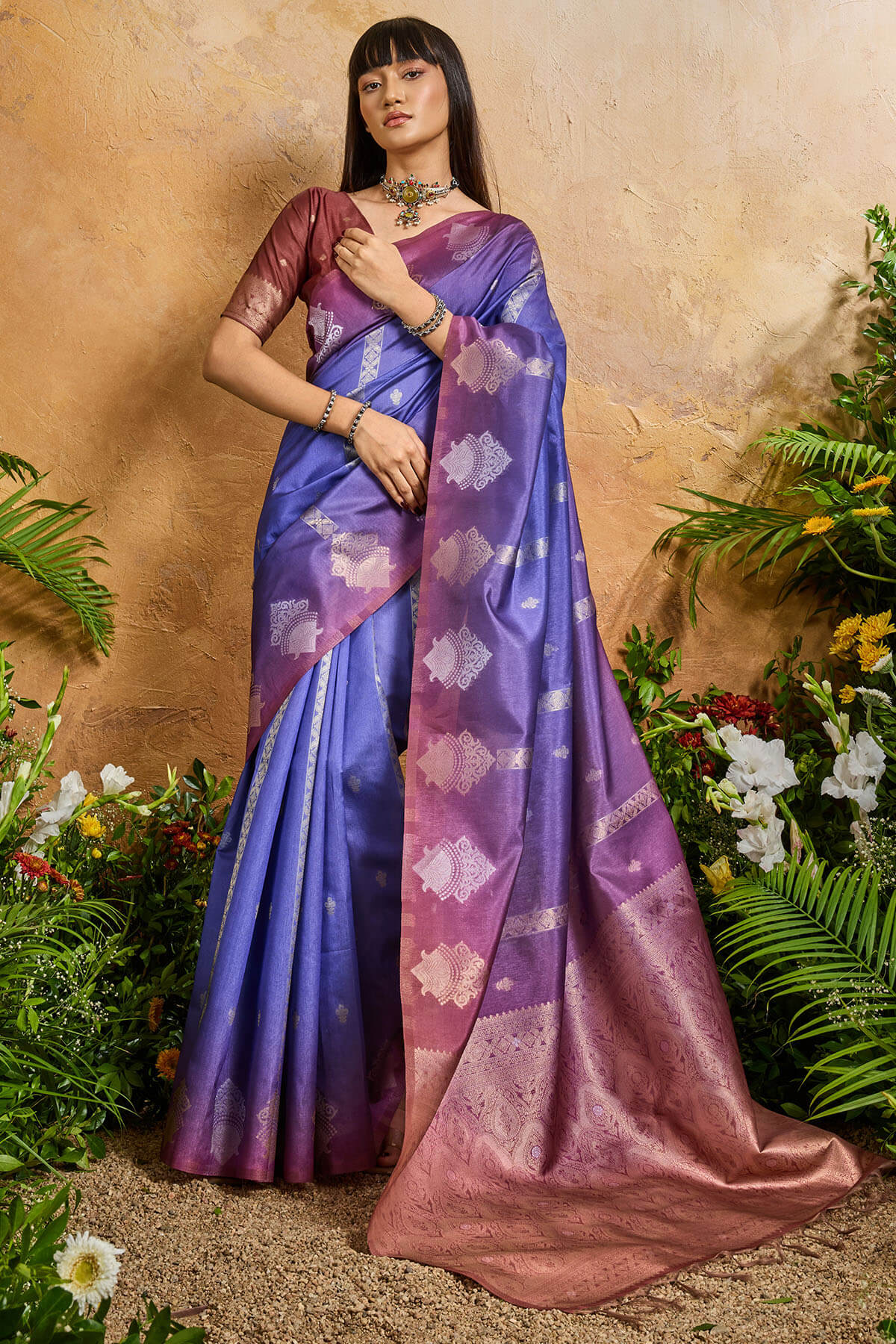 Aplomb Lavender Banarasi Paper Silk Saree With Opulent Blouse Piece