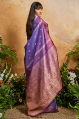 Aplomb Lavender Banarasi Paper Silk Saree With Opulent Blouse Piece