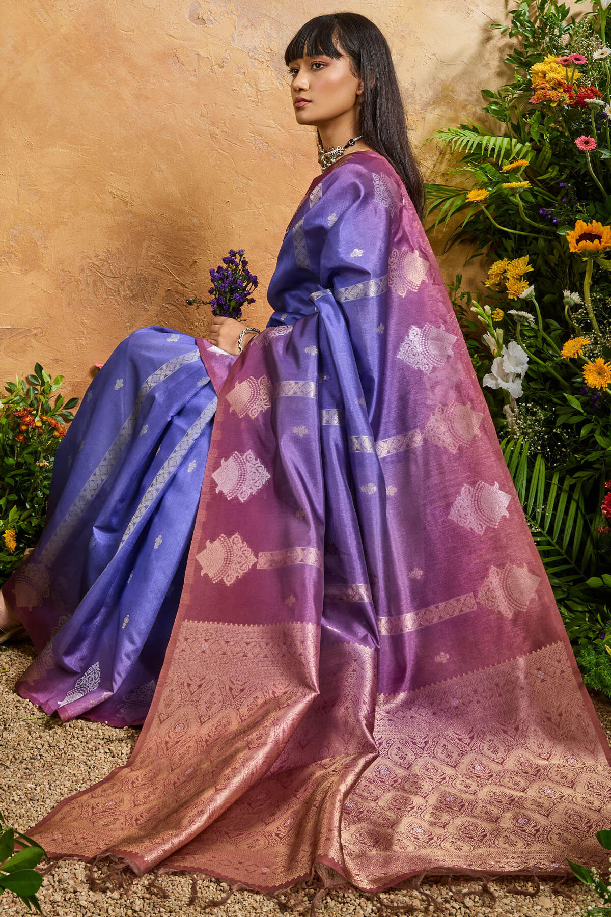 Aplomb Lavender Banarasi Paper Silk Saree With Opulent Blouse Piece