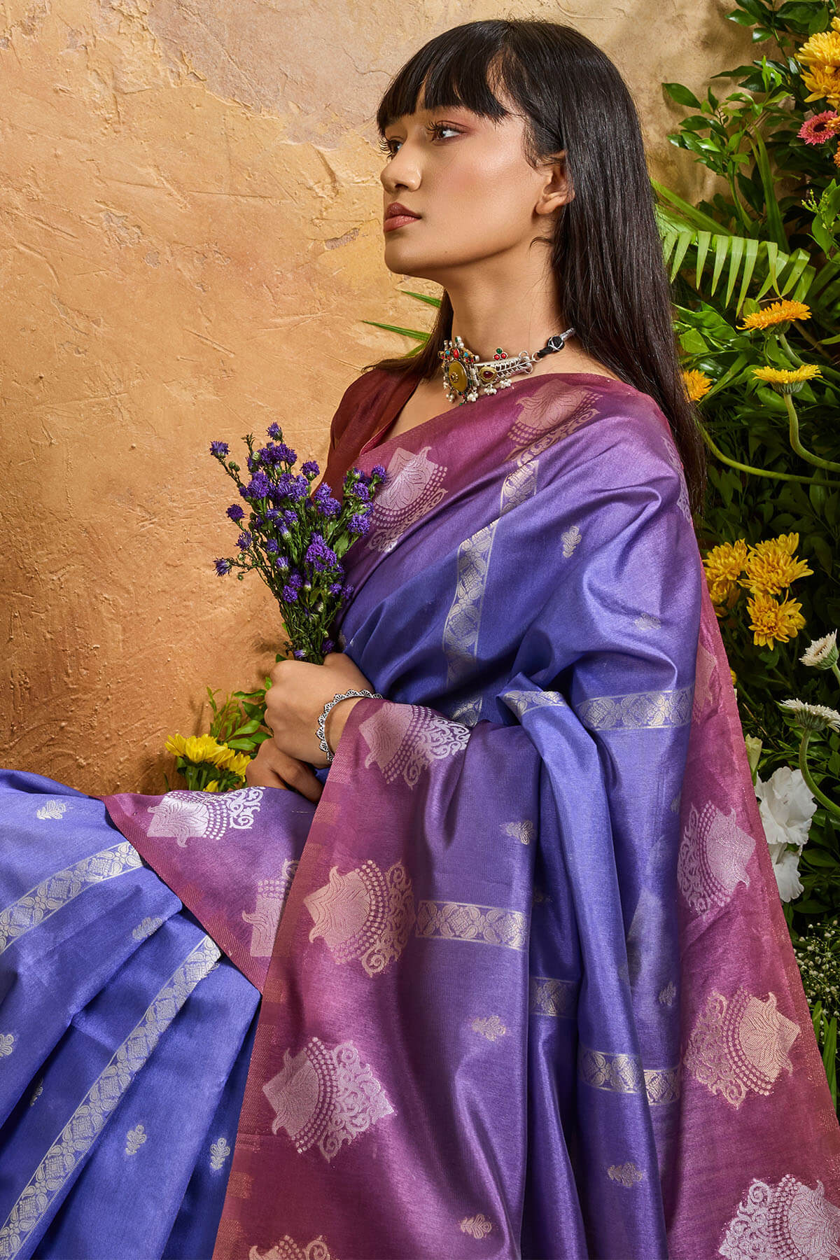Aplomb Lavender Banarasi Paper Silk Saree With Opulent Blouse Piece