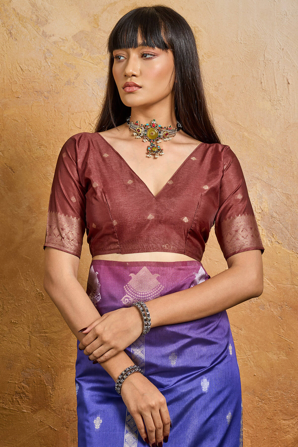Aplomb Lavender Banarasi Paper Silk Saree With Opulent Blouse Piece